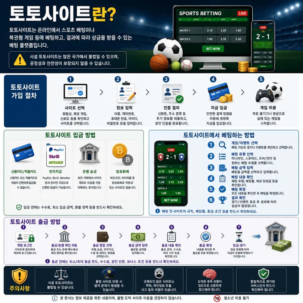 토토사이트 가입, 입금, 베팅, 출금 절차와 이용 주의사항 안내